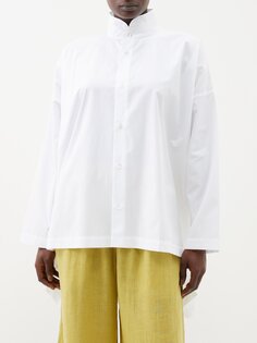 Рубашка-трапеция из хлопкового поплина с глубоким краем Eskandar, белый