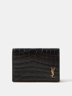 Складной кошелек ysl из кожи с тиснением под крокодила Saint Laurent, черный