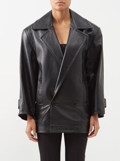 Структурированное кожаное пальто с укороченными рукавами Saint Laurent, черный