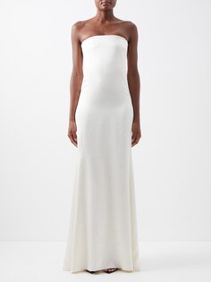 Платье из шелкового атласа без бретелек Saint Laurent, белый