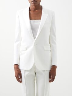 Однобортный пиджак-смокинг из шерсти и твила Saint Laurent, белый