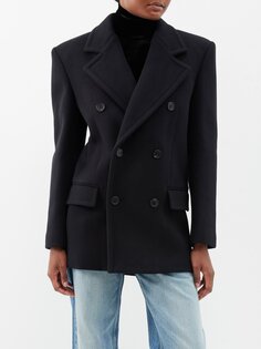 Двубортное пальто оверсайз из шерсти Saint Laurent, черный
