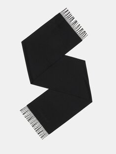 Кашемировый шарф с вышитым логотипом и бахромой Saint Laurent, черный