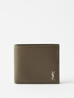 Складной кошелек ysl из зерненой кожи с металлической пластинкой Saint Laurent, коричневый