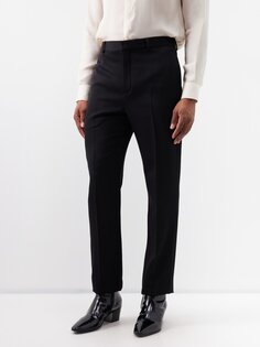 Прямые шерстяные брюки с высокой посадкой Saint Laurent, черный