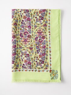 Шелковый шарф с цветочным принтом Etro, зеленый