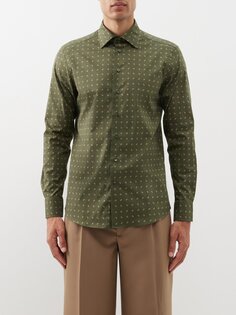 Рубашка из эластичного хлопка с микро-принтом пейсли Etro, зеленый