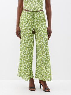 Широкие брюки из крепдешина с ягодным принтом Etro, зеленый