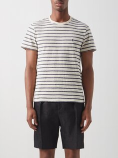 Полосатая футболка из хлопка с вышивкой ysl Saint Laurent, белый