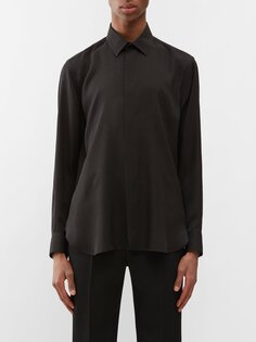 Рубашка из шелкового атласа с шагреневым жаккардом Saint Laurent, черный