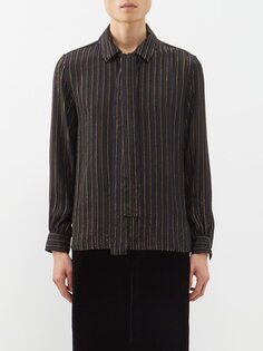Рубашка из шелкового твила с полосками люрекса Saint Laurent, черный