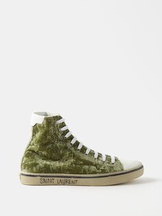 Бархатные высокие кроссовки malibu Saint Laurent, зеленый