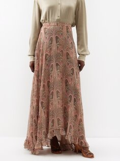 Асимметричная шелковая юбка с принтом пальм Etro, мультиколор