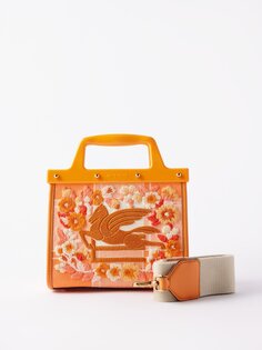 Холщовая сумка-тоут с цветочной вышивкой Etro, оранжевый