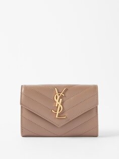 Стеганый кожаный кошелек с логотипом ysl Saint Laurent, темно-бежевый