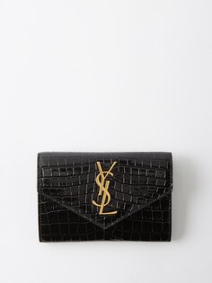 Кошелек из кожи с тиснением под кожу крокодила и логотипом ysl Saint Laurent, черный