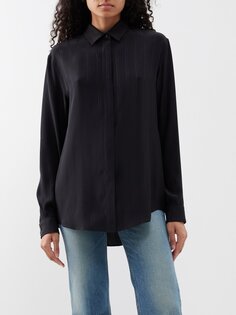 Рубашка из шелкового атласа в полоску с жаккардовым узором Saint Laurent, черный