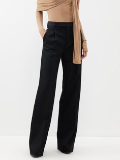 Широкие брюки de poudre из шерстяной ткани Saint Laurent, черный