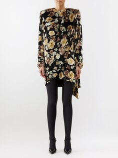 Асимметричное платье мини из джерси с драпировкой и цветочным принтом Saint Laurent, черный