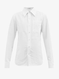 Рубашка-оксфорд из смесового хлопка с вышивкой ysl Saint Laurent, белый
