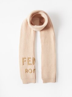 Шерстяной шарф с вышитым логотипом Fendi, розовый
