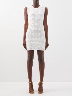 Жаккардовое платье мини без рукавов с логотипом ff Fendi, белый