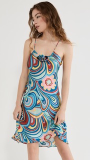 Платье Rodarte Aqua Multicolor Printed Bias Mini Slip, разноцветный