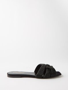 Кожаные сандалии tribute с кристаллами Saint Laurent, черный