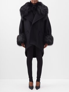 Пальто из смесовой шерсти с отделкой искусственным мехом Saint Laurent, черный
