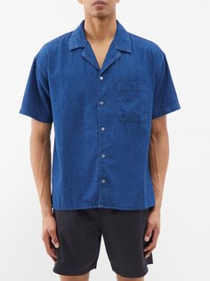Джинсовая рубашка с кубинским воротником и короткими рукавами FRAME, синий