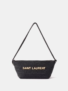 Сумка на плечо из рафии с логотипом Saint Laurent, черный