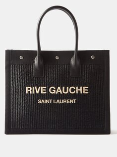 Сумка-тоут из искусственной рафии с вышивкой rive gauche Saint Laurent, черный