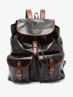 Кожаный рюкзак с логотипом Saint Laurent, черный