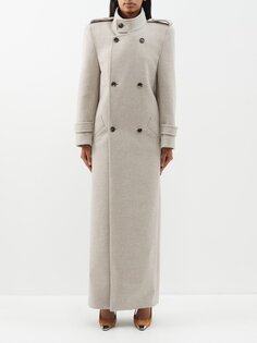 Двубортное пальто из натуральной шерсти Saint Laurent, серый