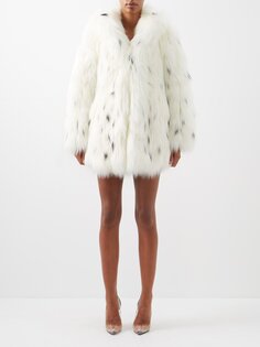 Пальто из искусственного меха рысиного цвета Saint Laurent, белый