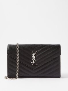 Стеганая кожаная сумка через плечо с монограммой Saint Laurent, черный