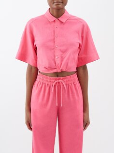 Укороченная рубашка из смесового льна с отворотом спереди FRAME, розовый