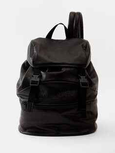 Кожаный рюкзак с тисненым логотипом Saint Laurent, черный