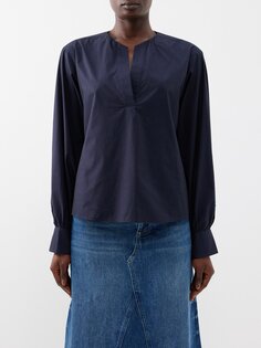 Блуза из поплина с v-образным вырезом FRAME, синий