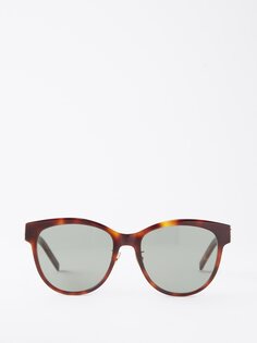 Круглые солнцезащитные очки черепаховой расцветки из ацетата Saint Laurent, коричневый