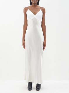 Плиссированное атласное платье с разрезом по бокам FRAME, белый