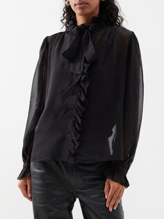 Блузка из шелкового шифона с оборками спереди FRAME, черный
