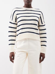 Укороченный хлопковый свитер в полоску FRAME, белый