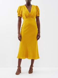 Платье миди lea-b из астрологического жаккарда из шелкового атласа Saloni, желтый