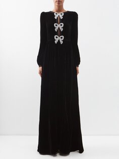 Бархатное платье camille с бантом и кристаллами Saloni, черный