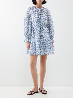 Платье мини из смесового хлопка с принтом pixie Saloni, синий