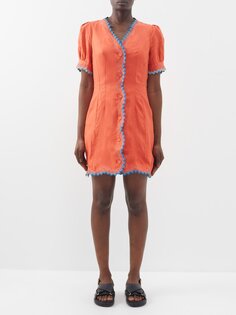 Льняное платье мини marlee с вышивкой Saloni, оранжевый