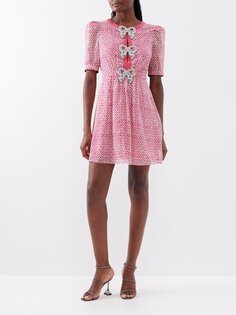 Платье мини jamie из шелкового жоржета с кристаллическим бантом Saloni, розовый