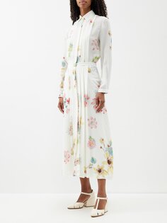 Платье миди из шелкового крепа moray с цветочным принтом Gabriela Hearst, белый