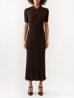 Платье-поло из кашемира ребристой вязки Gabriela Hearst, коричневый